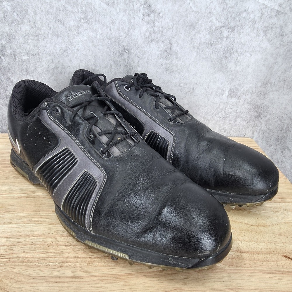 Nike Zoom Trophy Golf Shoes Mens 14 Black Metallic Leather Sneakers 483246-001 - Picture 2 of 11